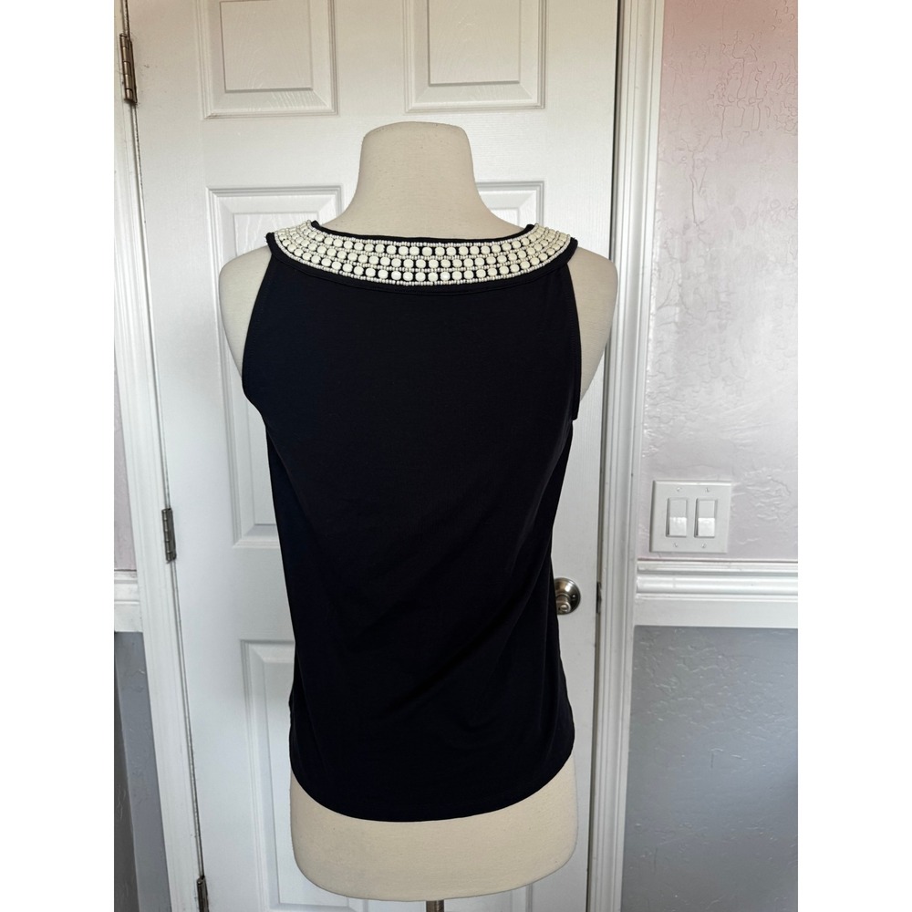 Talbots Petites Black Beaded Neckline Sleeveless Shell Tank Top Size P - Picture 2 of 10